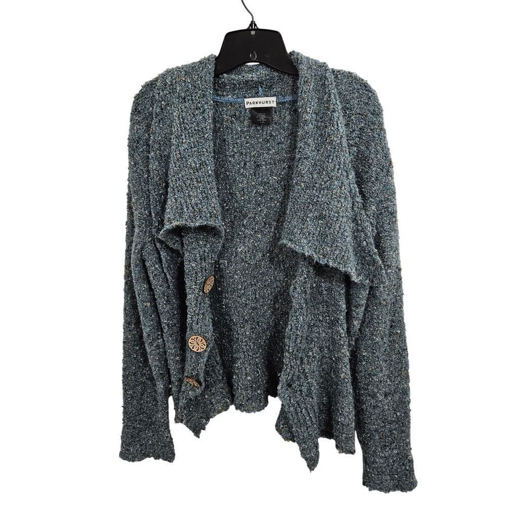 Parkhurst Knit Blue Button Up Sweater Cardigan Big Collar Long Sleeve Size L - Picture 2 of 7